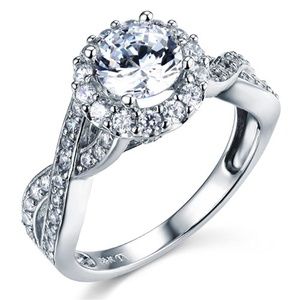 14K Woven Criss-Cross Halo 1-CT Round-Cut CZ Ring